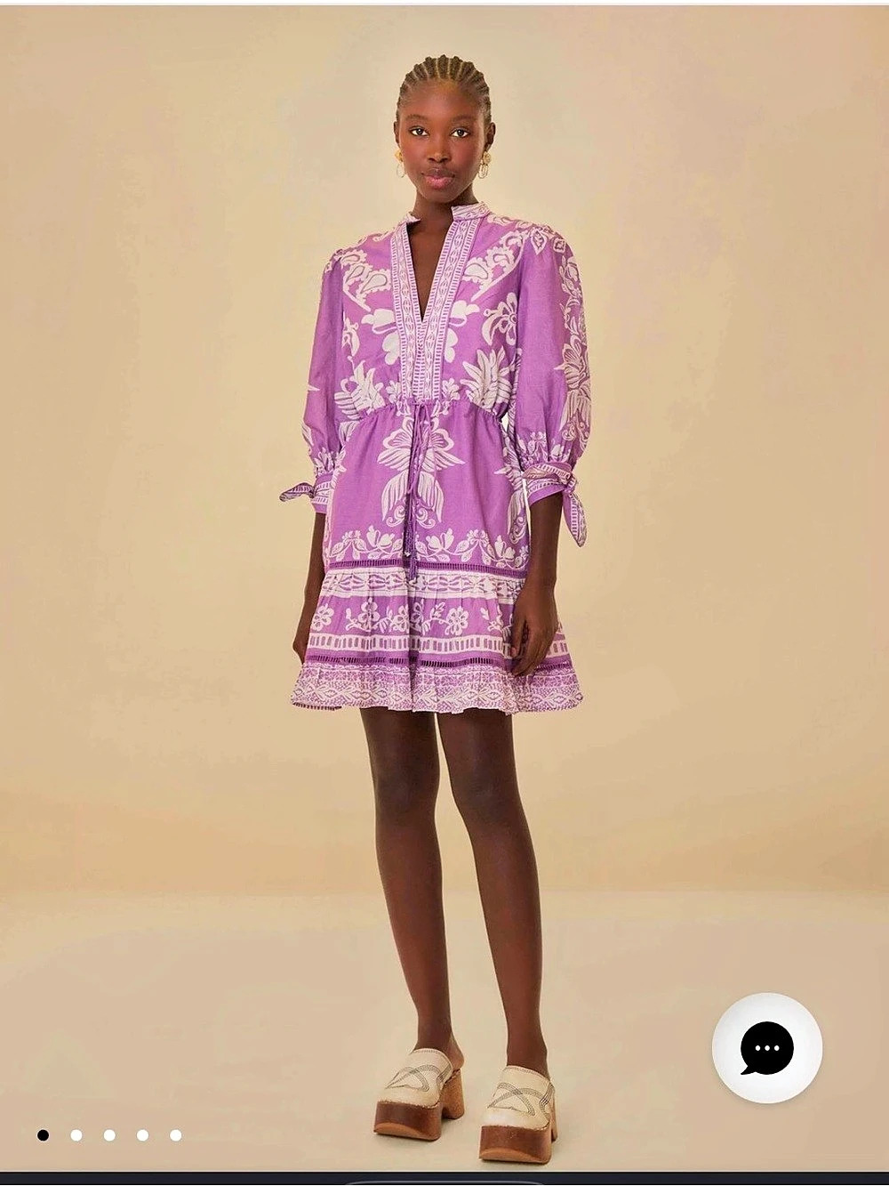 FARM Rio Bella Floral Long Sleeve Minidress in Purple & White